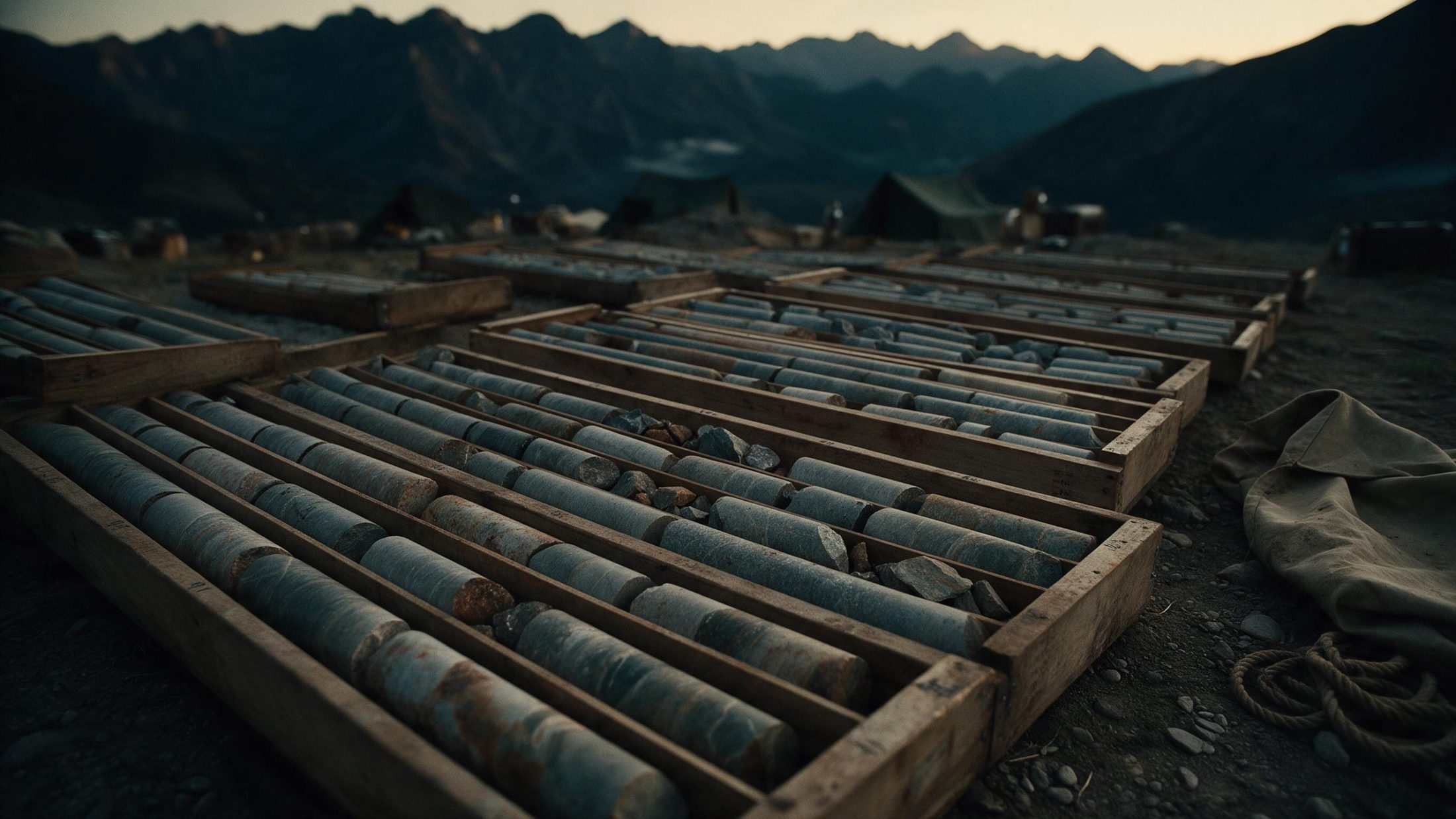 Drill core trays at an exploration camp
